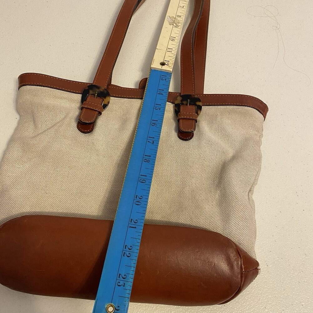 VTG Talbots Brown Genuine Leather Trim Bag Woven Satchel Shoulder Bag Handbag - Picture 4 of 6